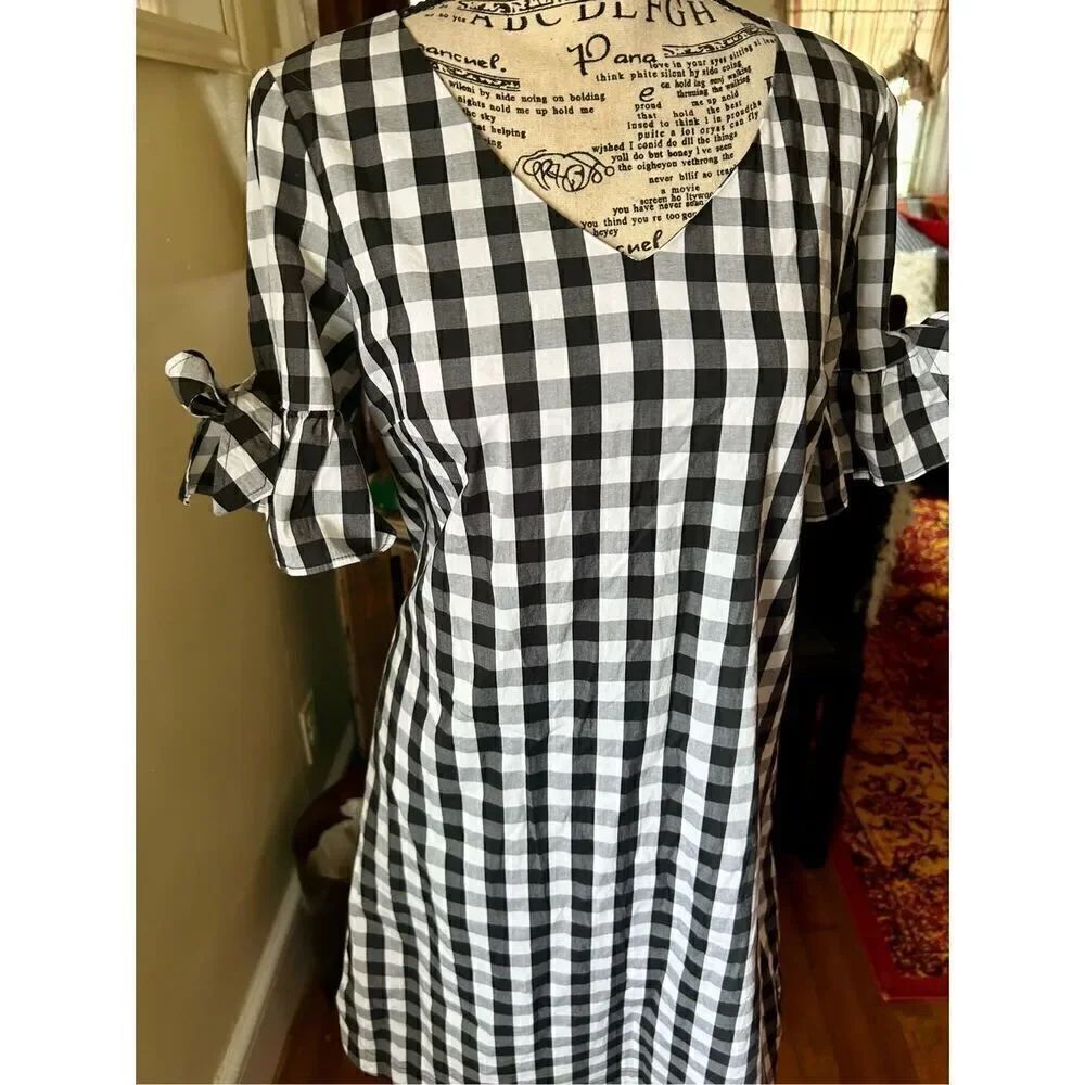 J. Crew Factory Black & White Gingham Checked Shift Dress